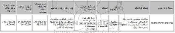 مناقصه عمومی یک مرحله ای اجرای زیرسازی و آسفالت گرم روستای دهکول شهرستان  زابل