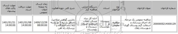 مناقصه عمومی یک مرحله ای اجرای زیرسازی و آسفالت گرم روستای گوری شهرستان زهک