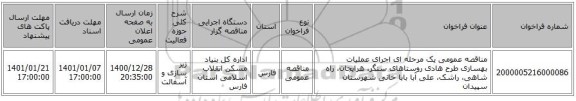 مناقصه عمومی یک مرحله ای اجرای عملیات بهسازی طرح هادی روستاهای سنگر، هرایجان، راه شاهی، راشک، علی آبا بابا خانی شهرستان سپیدان