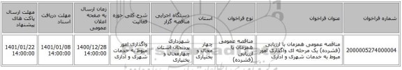 مناقصه عمومی همزمان با ارزیابی (فشرده) یک مرحله ای واگذاری امور مبوط به خدمات شهری و اداری 