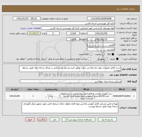 استعلام ست کامل تجهیزات مورد نیاز نقاشی جهت تجهیز خرید وسایل هنردرمانی در مراکز شبانه روزی طبق شرایط پیوست 