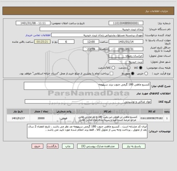 استعلام کنسرو ماهی 180 گرمی جنوب برند سیهومه 