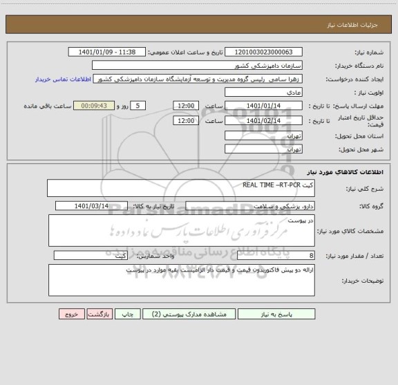 استعلام کیت REAL TIME –RT-PCR
