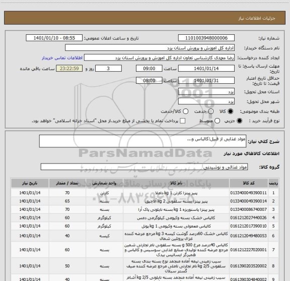 استعلام مواد غذایی از قبیل:کالباس و...