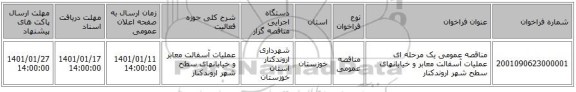 مناقصه عمومی یک مرحله ای عملیات آسفالت معابر و خیابانهای سطح شهر اروندکنار