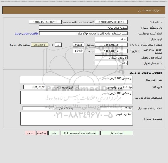 استعلام تن ماهی 180 گرمی شبنم