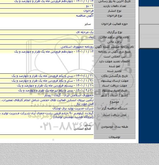 تأمین نیروی انسانی فعالیت های حجمی شامل انجام کارهای تعمیرات، پشتیبانی و فنی مورد نیاز