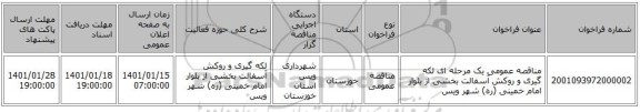 مناقصه عمومی یک مرحله ای لکه گیری و روکش آسفالت بخشی از بلوار امام خمینی (ره) شهر ویس 