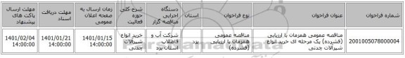 مناقصه عمومی همزمان با ارزیابی (فشرده) یک مرحله ای خرید انواع شیرآلات چدنی