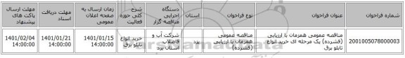 مناقصه عمومی همزمان با ارزیابی (فشرده) یک مرحله ای خرید انواع تابلو برق