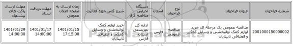 مناقصه عمومی یک مرحله ای خرید لوازم کمک توانبخشی و وسایل کمکی و انطباقی نابینایان