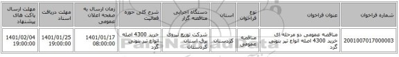 مناقصه عمومی دو مرحله ای  خرید 4300 اصله انواع تیر بتونی گرد