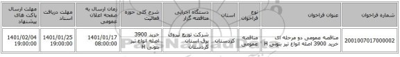 مناقصه عمومی دو مرحله ای خرید 3900 اصله انواع تیر بتونی H