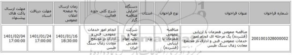 مناقصه عمومی همزمان با ارزیابی (فشرده) یک مرحله ای انجام امور خدمات عمومی، فنی و اداری در مجتمع معادن زغال سنگ طبس 