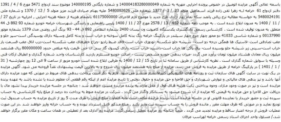 آگهی مزایده یکدستگاه کامیونت ون نیسان 2400