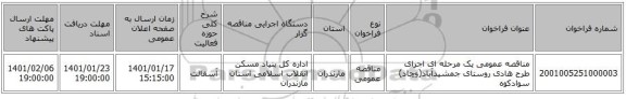 مناقصه عمومی یک مرحله ای اجرای طرح هادی روستای جمشیدآباد(وچاد) سوادکوه