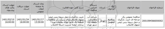 مناقصه عمومی یک مرحله ای خرید، بارگیری و حمل دریچه بتنی لیفی منهول فاضلاب