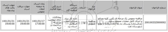 مناقصه عمومی یک مرحله ای تأمین کلیه مصالح و اجرای کامل عملیات محوطه سازی (پارکسازی) روستای ده بالا (جان برازان) از توابع شهرستان تفت 