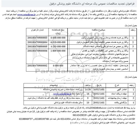 تجدید مناقصه، تجدید مناقصه واگذاری خرید خدمات پرستاری بیمارستان... 