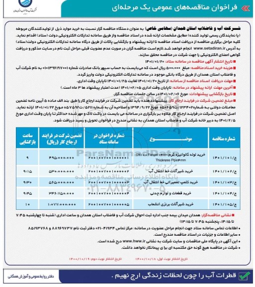 فراخوان مناقصه خرید لوله گالوانیزه گرم و...