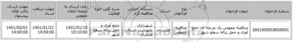 مناقصه عمومی یک مرحله ای جمع آوری و حمل زباله سطح شهر