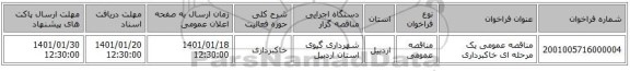 مناقصه عمومی یک مرحله ای خاکبرداری