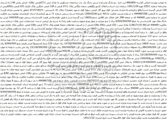 آگهی مزایده دو دانگ مشاع از شش دانگ یک باب ساختمان مسکونی به پلاک ثبتی 2711فرعی از128- اصلی 