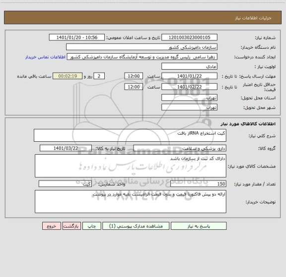 استعلام کیت استخراج RNAاز بافت	