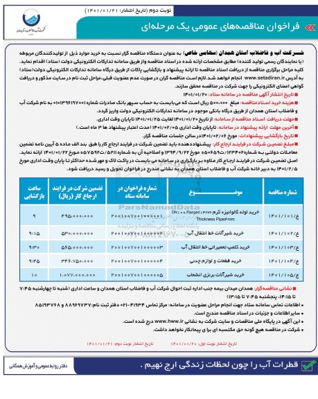 فراخوان مناقصه خرید لوله گالوانیزه گرم و...