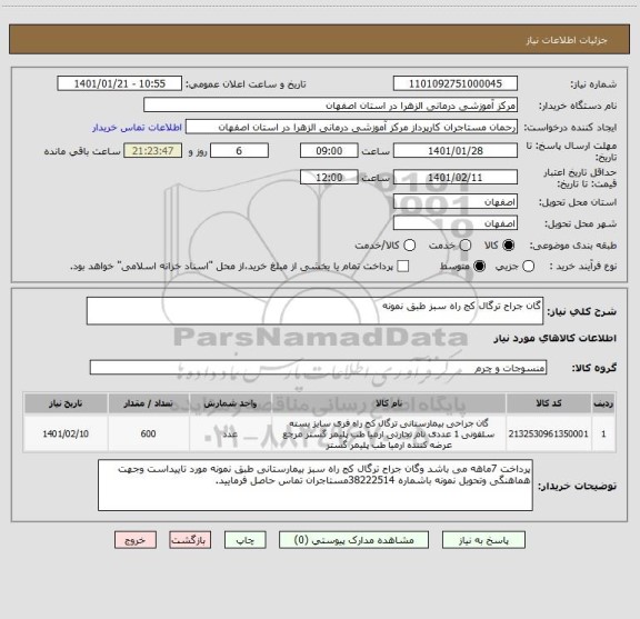 استعلام گان جراح ترگال کج راه سبز طبق نمونه