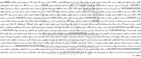 شش دانگ عرصه و اعیان واحد مسکونی پلاک ثبتی به شماره 69 فرعی از 3178 اصلی