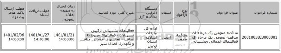 مناقصه عمومی یک مرحله ای مناقصه عمومی یک مرحاه ای فعالیتهای خدماتی وپشتیبانی