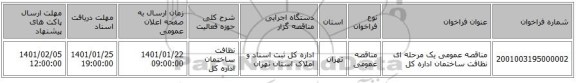 مناقصه عمومی یک مرحله ای نظافت ساختمان اداره کل 