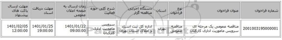 مناقصه عمومی یک مرحله ای سرویس ماموریت اداری کارکنان