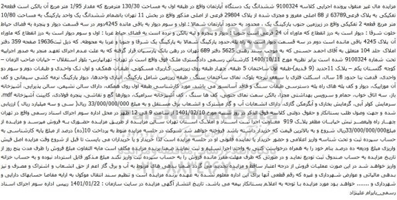 آگهی مزایده ششدانگ یک دستگاه آپارتمان واقع در طبقه اول به مساحت 130/30 مترمربع