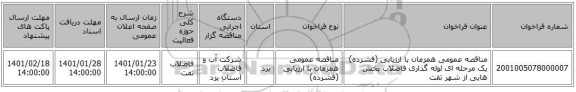 مناقصه عمومی همزمان با ارزیابی (فشرده) یک مرحله ای لوله گذاری فاضلاب بخش هایی از  شهر تفت