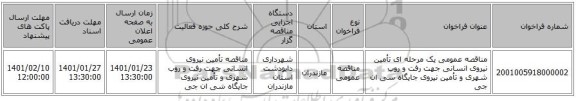 مناقصه عمومی یک مرحله ای تأمین نیروی انسانی جهت رفت و روب شهری و تأمین نیروی جایگاه سی ان جی