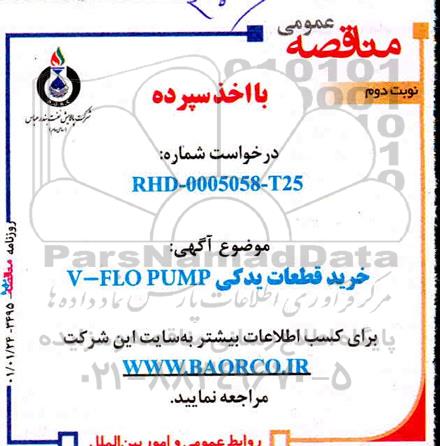 مناقصه، مناقصه خرید قطعات یدکی V-ELO PUMP