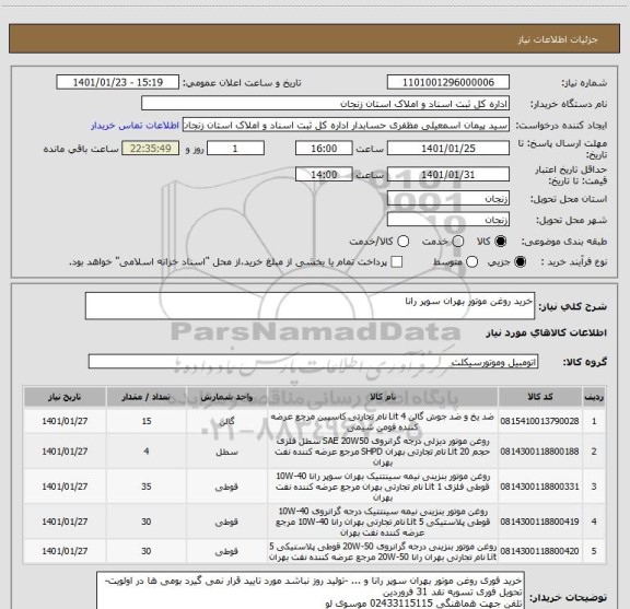 استعلام خرید روغن موتور بهران سوپر رانا