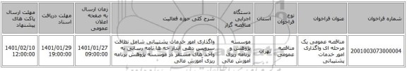 مناقصه عمومی یک مرحله ای واگذاری امور خدمات پشتیبانی