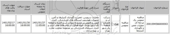 مناقصه عمومی یک مرحله ای عملیات تعمیر و نگهداری کنترلرها