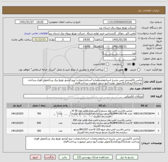 استعلام ترانس لاکپشتی مس بشرح اسنادومشخصات استانداردوزارت نیرو (وندور توزیع برق یزد)تحویل فوری پرداخت نقدی(15روزکاری)(تحویل نهایت7روز-درغیر اینصورت پرداخت4ماه