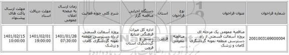 مناقصه عمومی یک مرحله ای پروژه آسفالت قسمتی از راه دسترسی منطقه نمونه گردشگری کامان و زرشک