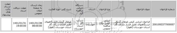 فراخوان ارزیابی کیفی اورهال گرمکن ایستگاههای تقلیل فشار شرکت گاز استان خوزستان (اهواز)