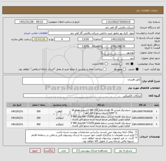 استعلام کابل افشان