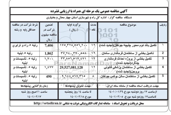 مناقصه تکمیل باند دوم محور ... 