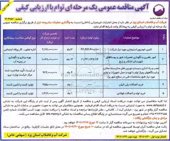 آگهی مناقصه عمومی , مناقصه تامین خودروی استیجاری مورد نیاز	....