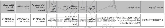 مناقصه عمومی یک مرحله ای  اجرای طرح هادی روستای خوجین شهرستان خلخال  (طبق برآورد  پیوستی)