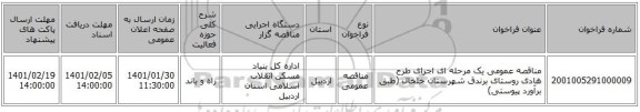 مناقصه عمومی یک مرحله ای  اجرای طرح هادی روستای برندق شهرستان خلخال  (طبق برآورد  پیوستی)