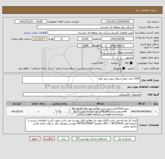 استعلام 1400 عدد دمپر استوک بریج سیم کرلو